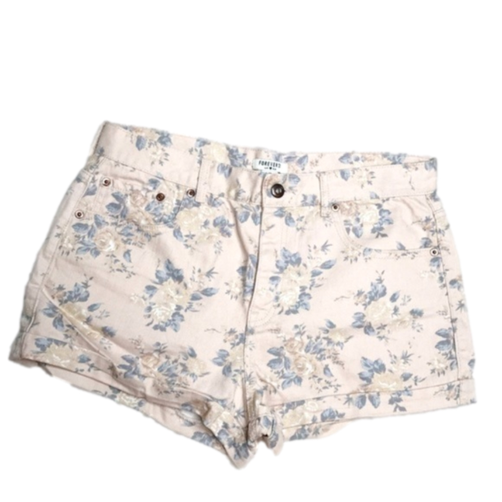 forever 21 Blush Floral Button Fly Denim Shorts